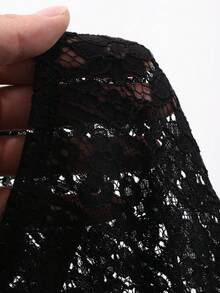 DAZY Girls' Round Neck Lace Petal Sleeve Blouse - Black - View 7