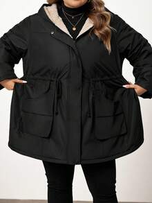 Enliva Chaqueta de forro polar impermeable de manga larga para mujer de talla grande, para otoño/invierno, para silueta redondeada tipo manzana - Negro - Ver 5