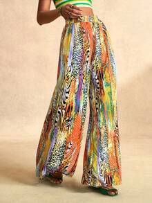 Slaydiva Women's Casual Printed Pants, Suitable For Music Festivals, Easter, Nashville, Western Style, Nomadic Style, Birthday Parties, Graduation Season, Student Wear, Daily Outings, All-Match Versatile, Leisure, Vacation, Cruise Travel, Beach, Sunbathing, Vacation Prints, Leopard Print - Multicolor - View 4