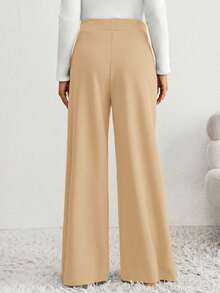 SHEIN Maternity Solid Color Casual Pants - Khaki - View 2