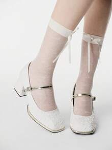 ROMWE Fairycore Women's Buckle Design Fashionable High Heels, Versatile For Daily Wear Y2K 2000s Style - White - View 1