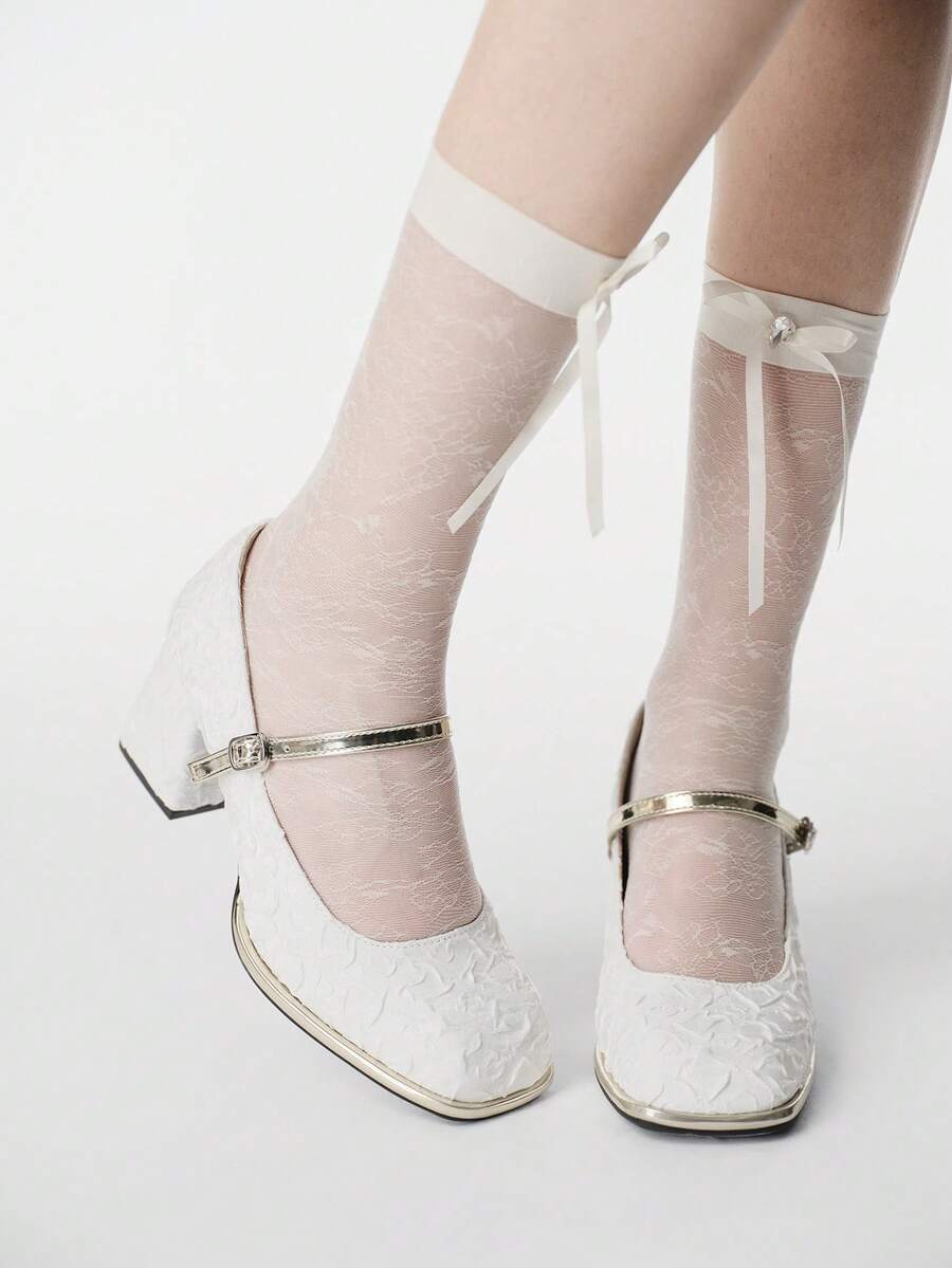 ROMWE Fairycore Women's Buckle Design Fashionable High Heels, Versatile For Daily Wear Y2K 2000s Style - White - View 1