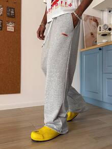 STEELVANCE Men's Casual Letter Print Drawstring Waist Pants - Flint Stone - View 2