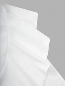 少女优雅珍珠装饰领口腰带蝴蝶结泡泡袖荷叶边下摆中长连衣裙，适合春夏商务、派对和日常穿着。 - 白色 - 查看 4