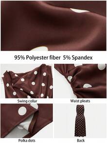 SHEIN Maija 女士无袖垂领波点缎面夏季连衣裙 - 咖啡棕 - 查看 5