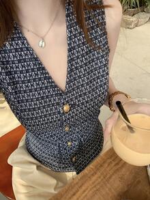 DAZY Women's Textured Sleeveless Denim Vest, Versatile And Stylish - Blue - View 1