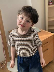 DAZY 男婴休闲条纹圆领短袖上衣（夏季款） - 咖啡棕 - 查看 7