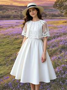 少女时尚派对圆领花童礼服 - 白色 - 查看 3