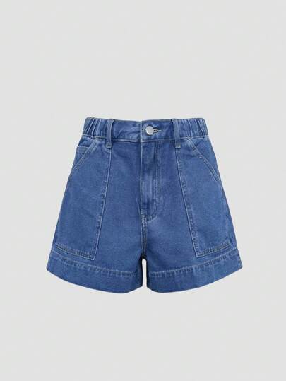 Sweetra Women's Loose Wide Leg Casual Versatile Elastic Waist Denim Shorts