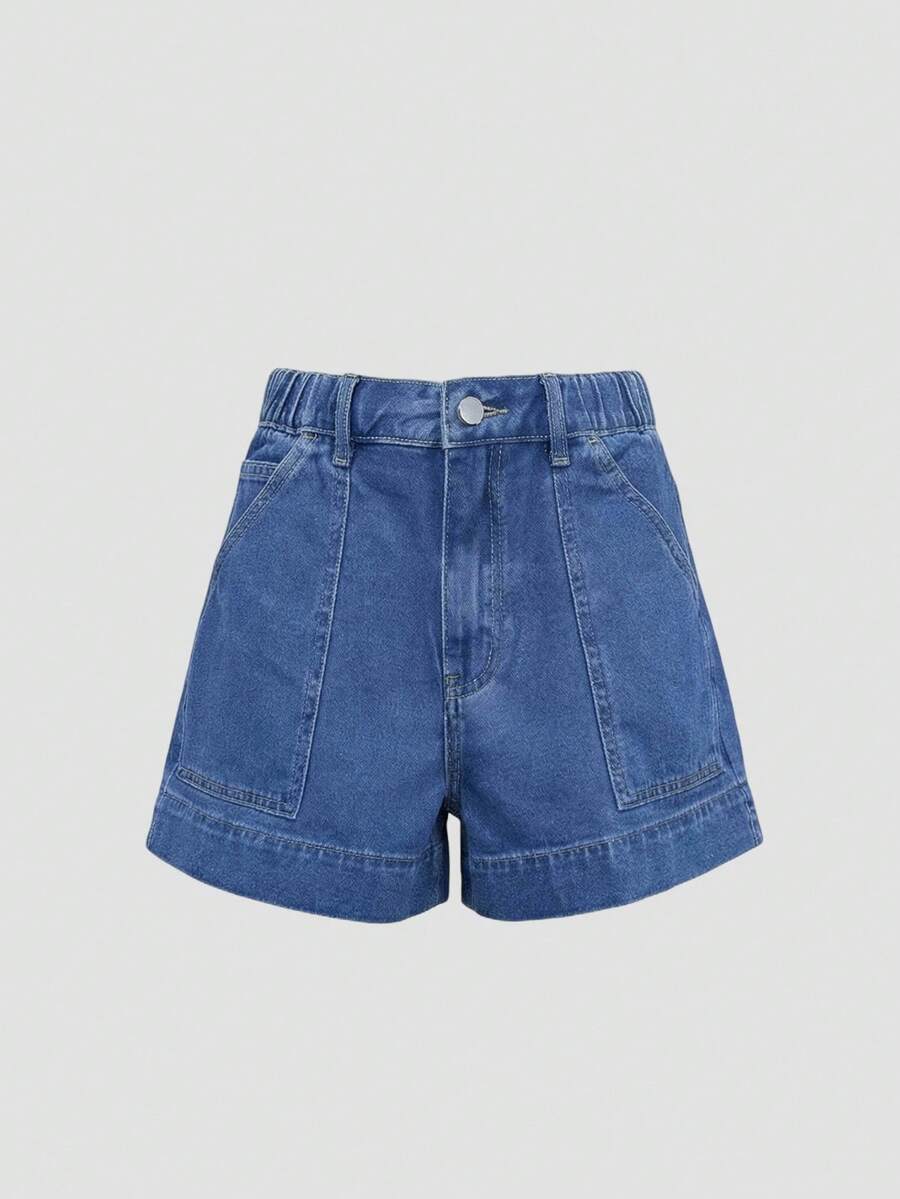 Sweetra Women's Loose Wide Leg Casual Versatile Elastic Waist Denim Shorts - Medium Wash - View 1