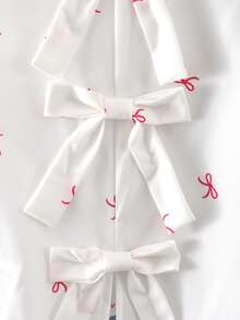 女童夏季可爱白色长袖衬衫，后背系蝴蝶结，数码印花，不规则下摆，小翻领，纽扣闭合，轻薄透气，适合日常穿着，春夏蝴蝶结衬衫 - 白色 - 查看 5