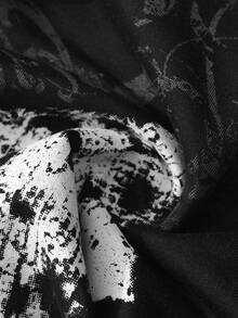 ROMWE MEN 男士休闲交叉印花抽绳腰短裤，夏季 - 黑色 - 查看 6