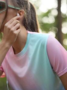 SHEIN In My Nature Women's Ombre Round Neck Loose Outdoor T-Shirt - Multicolor - View 5