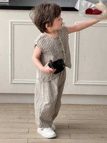 DAZY Baby Boy Striped Print Button-Front Shirt And Pants Casual Outfit - Grey - View 5