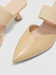 CUCCOO BIZCHIC 女士高跟鞋，闭趾通勤鞋，性感尖头粗跟礼服鞋，低跟蝴蝶结甜美裙鞋 - 杏色 - 查看 8