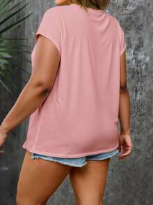EMERY ROSE Plus Size Women V-Neck Raglan Sleeve T-Shirt, Casual & Comfortable Top - Multicolor - View 2