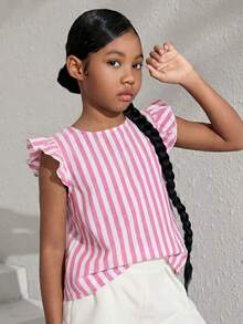 SHEIN 少女休闲条纹衬衫，春夏款 - 粉色 - 查看 2