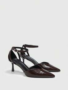 CUCCOO BIZCHIC Sepatu Hak Tinggi Wanita Ujung Lancip Bermotif Gerinda untuk Pesta, Warna Polos, Musim Semi - Coklat - View 7