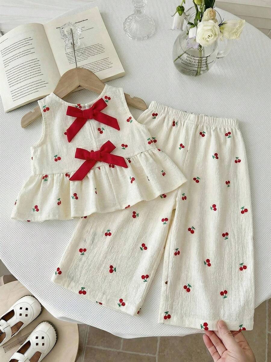 LMoss Kids 2pcs Baby Girl Ditsy Floral Woven Casual Vest And Pants Set - Multicolor - View 1