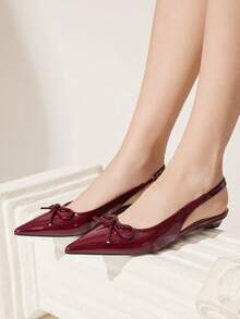 CUCCOO CHICEST Giày nữ mũi nhọn có nơ trang trí, giày lười da bóng tối giản, đa năng cho đi làm, mua sắm, mặc hàng ngày, hẹn hò, màu đỏ rượu vang. - Màu Đỏ Sâu - Xem 6