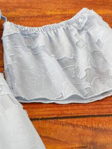 Franclia Đầm mùa hè cỡ lớn dành cho nữ, kiểu dáng thanh lịch Pháp, màu trơn, chất liệu jacquard, thắt nút, hở vai, xếp tầng. - Màu xanh lam - Xem 5