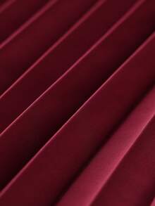 Franclia 春夏新款百褶喇叭裙，松紧腰A字裙，通勤度假皆宜，沙滩裙，显瘦廓形，金属扣休闲舒适裙 - 酒紅色 - 查看 5