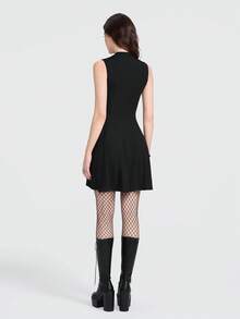 Breakform 女士哥特式性感针织罗纹面料深V系带紧身迷你连衣裙 - 黑色 - 查看 2