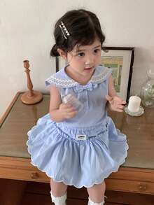 DAZY Infant/Toddler Girls' Collar Striped Fresh Sweet Korean Style Shirt Set - Baby Blue - View 7