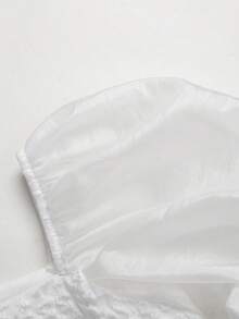 SHEIN Tween Girls Floral Jacquard Square Neck Petal Sleeve Elegant Dress White Dress For Women Christening White Dress For Civil Wedding Bride White Princess Dress Junior Brides Maid Dress White Milkmaid Dress - White - View 6