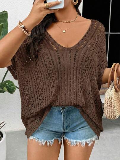 SHEIN Frenchy 大码休闲简约度假百搭女式套头针织衫，白色，适合休闲度假