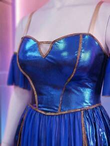 Fantasy Costume Fantasy Costume 大码性感经典精灵音乐节反光面料网纱内衣套装：文胸上衣+丁字裤+臂套（3件套） - 藍色 - 查看 3