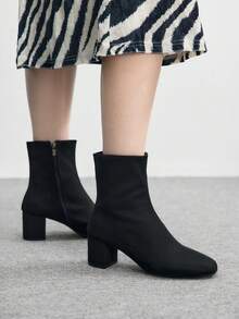 CUCCOO BIZCHIC Women's Fashionable Daily Commute Simple Versatile Solid Color Chunky Heel Ankle Boots - Black - View 2