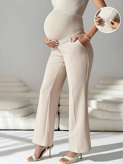 MaterniWear بنطلون نسائي للحوامل بتصميم واسع مع جيوب، لون أحادي