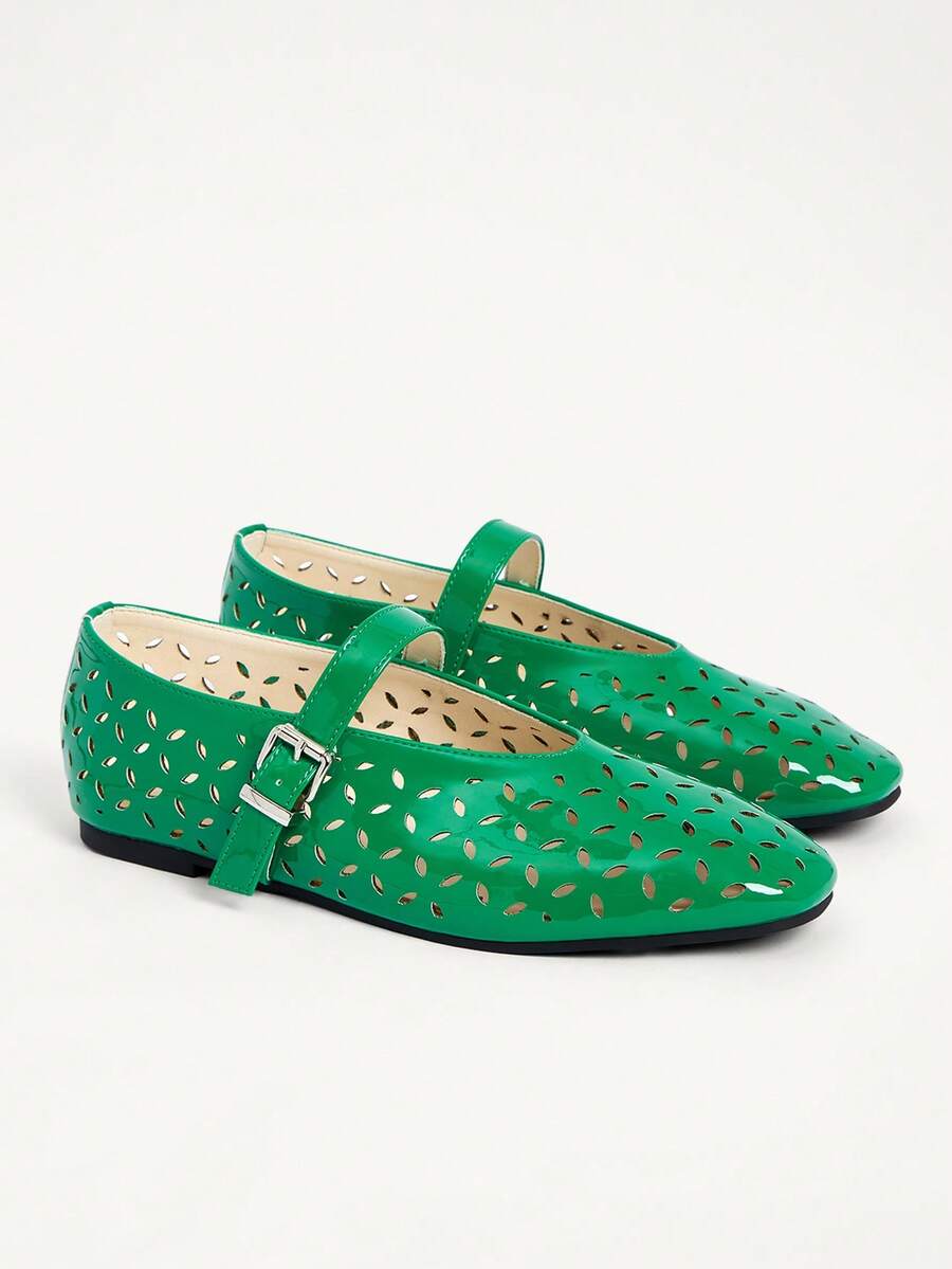 CUCCOO CHICEST Zapatos planos cómodos de punta redonda tipo Mary Jane para mujer con patrón láser vintage simple, zapatos de primavera para vacaciones de primavera, Pascua y Navidad - Verde - Ver 1