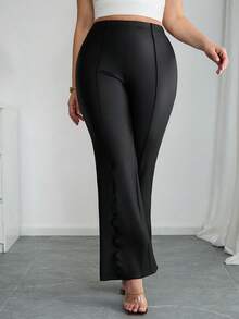 SHEIN Tall CURVE 大码纯色简约休闲裤 - 黑色 - 查看 4