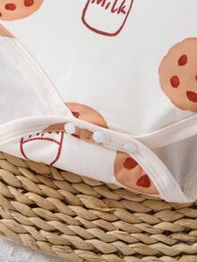 SHEIN Pelele de manga corta con cuello redondo y estampado de comida de dibujos animados para bebé niño - Caqui - Ver 7