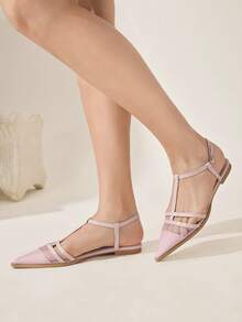 CUCCOO CHICEST Giày nữ kiểu Pháp mới, gợi cảm, chất liệu lưới, cổ thấp, đế bằng, kiểu slingback. - Màu Hồng baby - Xem 5