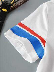 TOM & JERRY X SHEIN Young Boy Casual Fashion Street Daily Commute Funny Cartoon Letter Graphic Contrast Stripe Short Sleeve T-Shirt, Summer - White - View 5