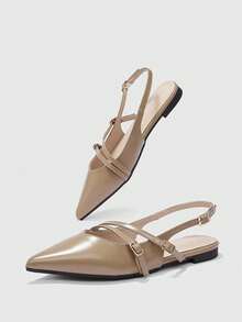 CUCCOO BIZCHIC Women's Pointed Toe Patent Leather Light Brown Backstrap Minimalist Slip-On Shoes, Suitable For Commuting And Daily Wear - Light brown - View 10