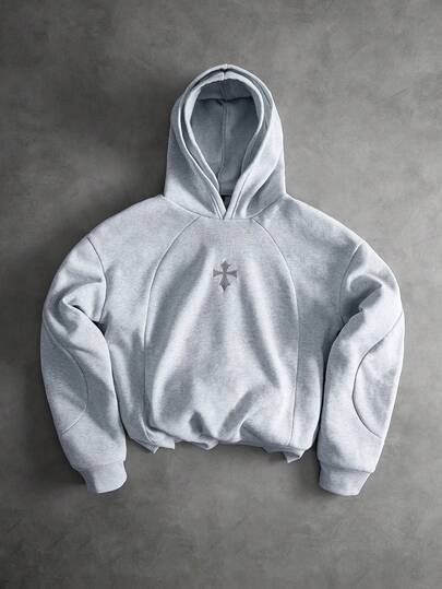 PAVTROS Men's Street-Style Hoodie With Patchwork Design, Double-Layered Hood, Divided Structure, 3D Cross Embroidery, Suitable For Outdoor Music Festivals, Daily Wear, Hangouts With Friends, Gift For Boyfriend/Husband, Anniversary