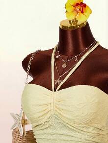 Amplova Beach Vacation Jacquard Textured Fabric Plunging Neckline Reversible Women Tank Top,Summer Top - Yellow - View 11