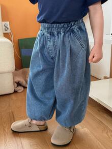 DAZY Baby Boys' Loose Fit Washed Denim Jeans, Korean Style - Blue - View 6