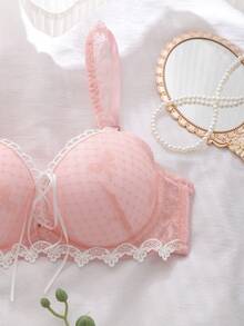 FairyFlirt Soutien-gorge à armatures avec décoration de dentelle contrastée, romantique pour femmes - Rose bonbon - Voir 4