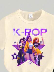 Conjunto casual de camiseta de manga corta con estampado gráfico de KPOP y leggings - Multicolor - Ver 6