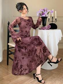 DAZY Women's Elegant Floral Print Wrap Dress, Spring/Summer - Purple - View 5