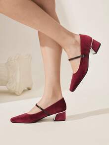 CUCCOO CHICEST 圣诞节女士复古方头缎面套脚高跟鞋 - 玫瑰紅 - 查看 6