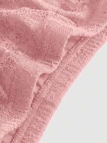 SHEIN MOD 女士黑色蕾丝荷叶边迷你裙，情人节，度假装扮，性感夜店装扮 - 粉色 - 查看 4