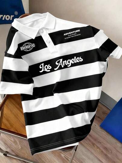 Manfinity Joysei Men's Contrast Color Striped Short Sleeve Polo Shirt