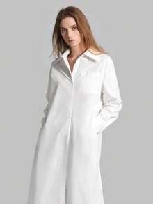 Ontre 2026 Spring/Summer Women's Solid Color White Side Slit Long Sleeve Shirt, Minimalist Elegant Urban Chic Casual Commute Blouse, Suitable For Office, Wedding Guest, Holiday, Fashion Versatile Women's Shirt - White - View 6