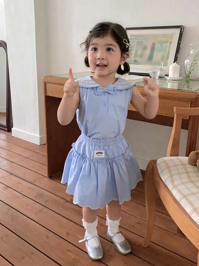 DAZY Infant/Toddler Girls' Collar Striped Fresh Sweet Korean Style Shirt Set